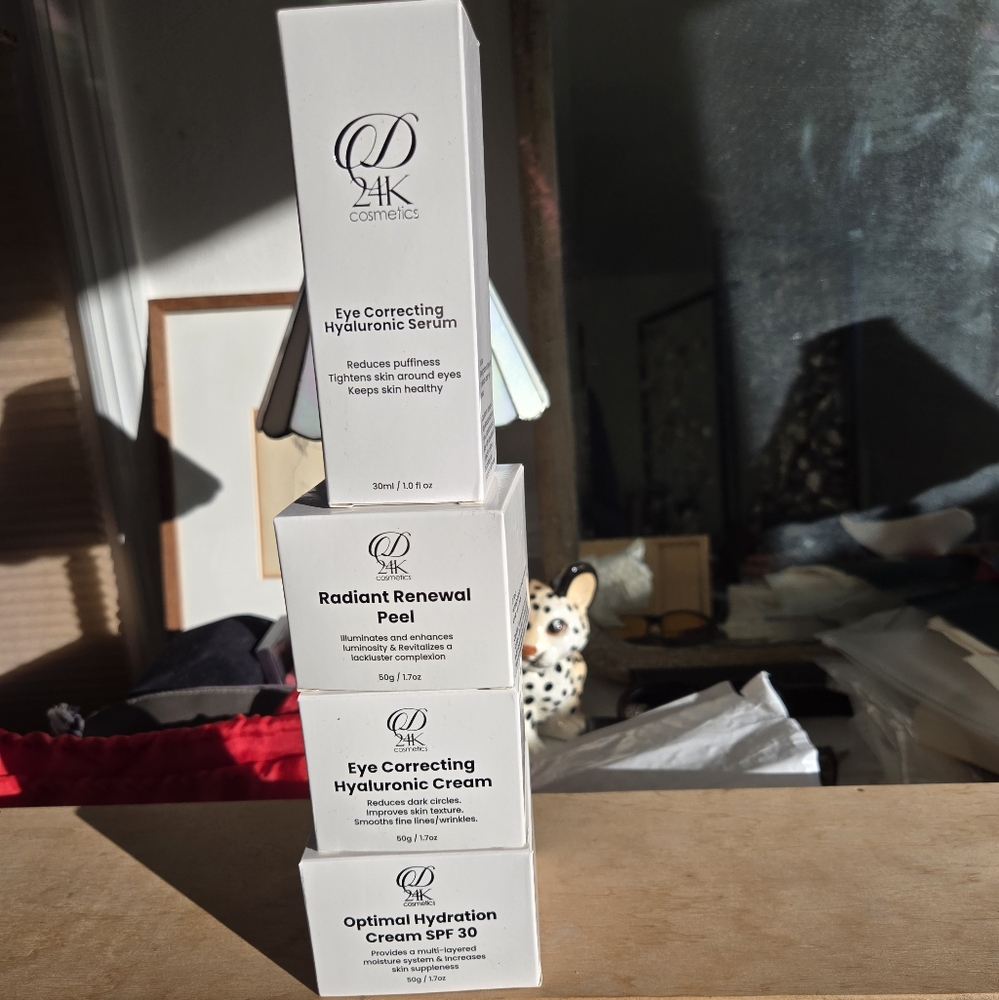 D24K Cosmetics Optimal Hydration Cream SPF 30, Eye Hyaluronic Cream, Serum, Peel
